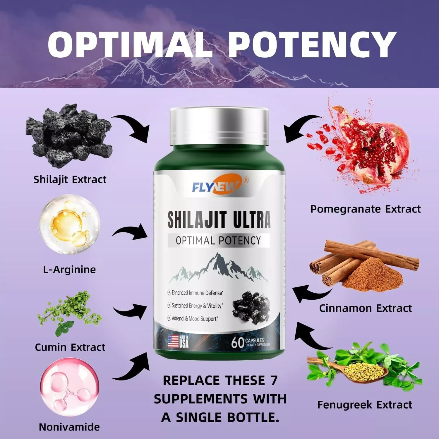 Flynew Shilajit Ultra Optimal Potency, Shilajit Extract with L-Arginine, (Pure)