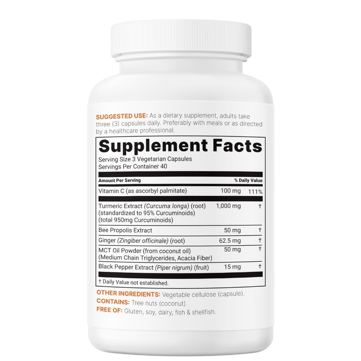 Pure Turmeric Curcumin 1000mg–95% Curcuminoids with Black Pepper,120 Veggie Caps