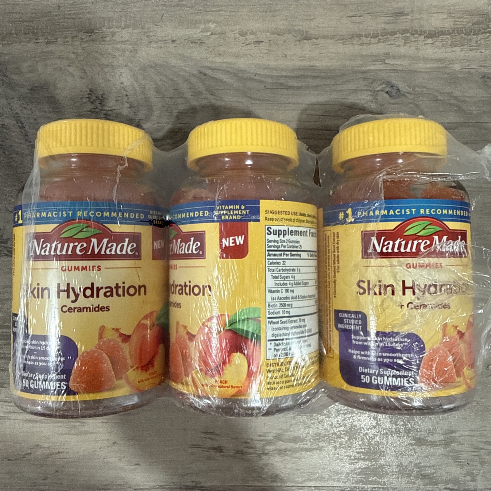 3 Bottles Nature Made Skin Hydration + Ceramides 50 Gummies Peach Exp. 04/27