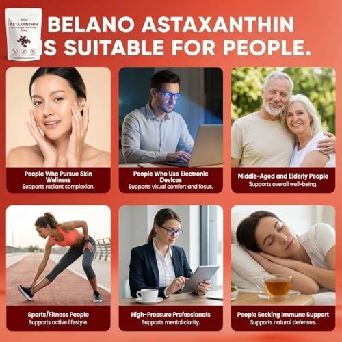 Astaxanthin 12mg – Non-GMO, Gluten Free, Easy to Swallow – 120 Softgels, 4 Month