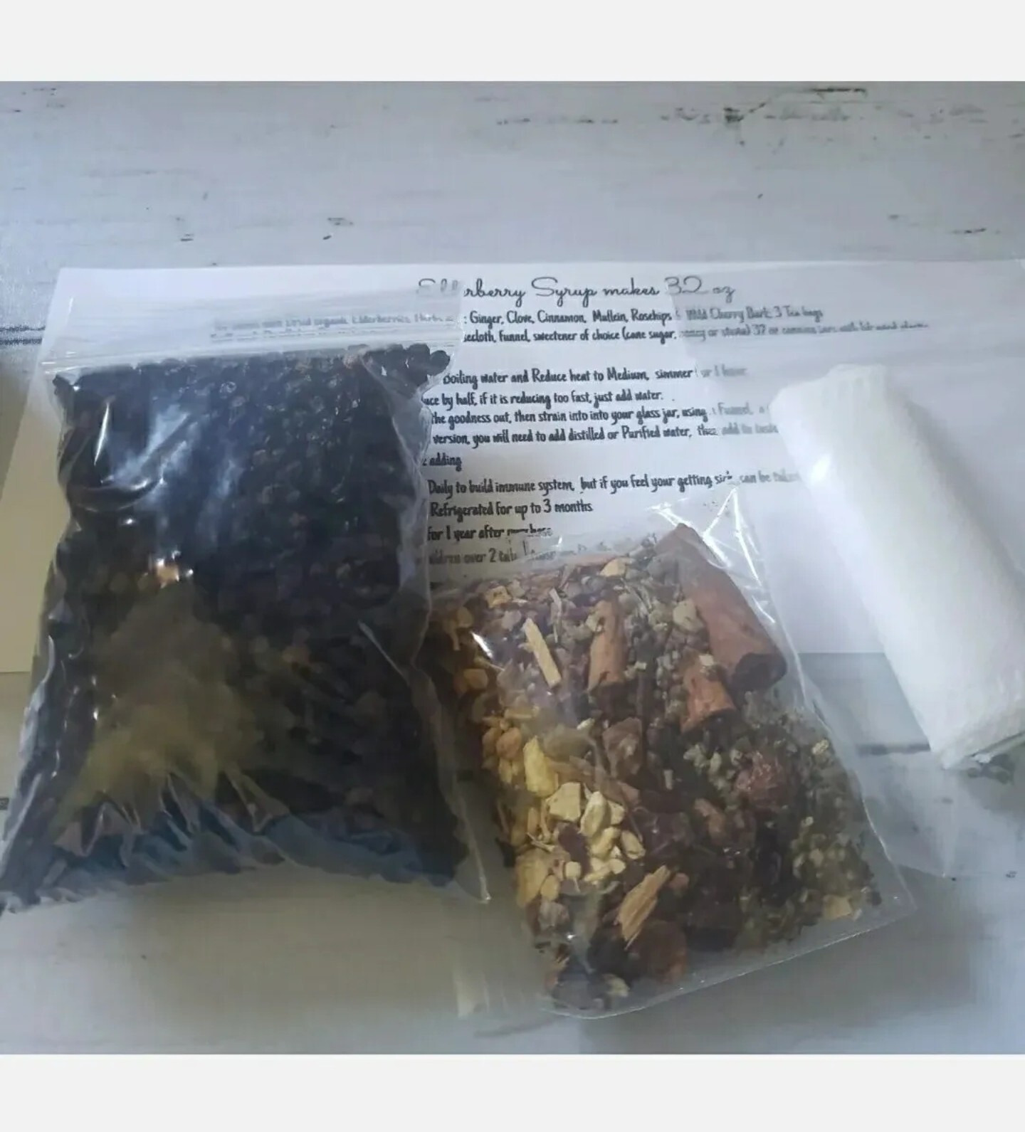Elderberry Syrup Kit, Makes 32oz- ELDERBERRIES, HERBS, Instructions & Tea Bags