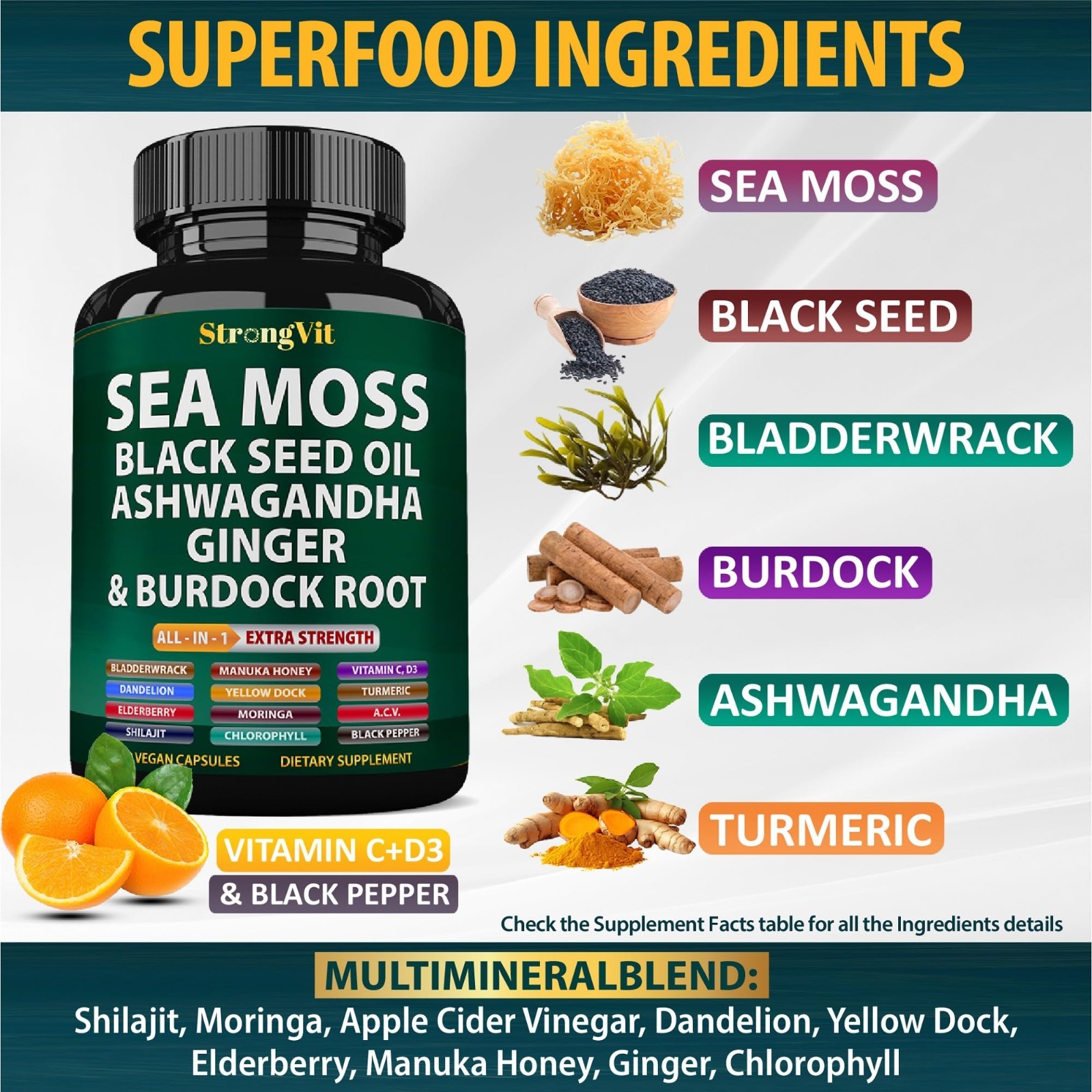 Organic Sea Moss Capsules with Black Seed Oil, Ashwagandha & Ginger – Multiminer