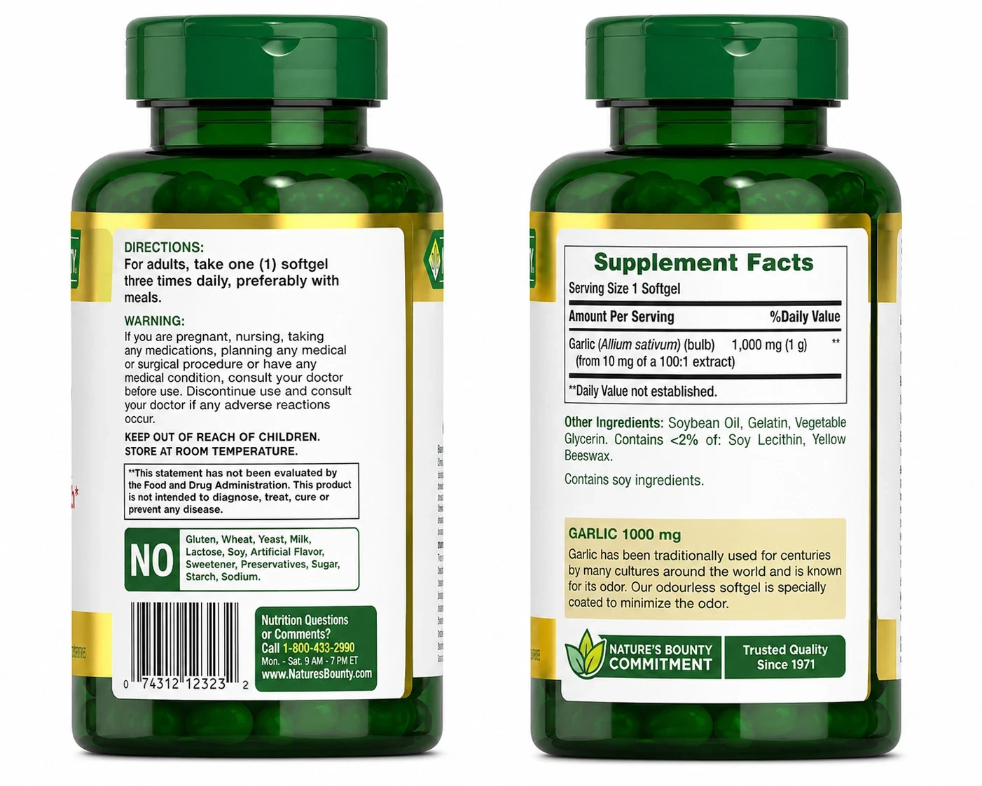 Nature’s Bounty Garlic Extract 1000mg 2 Pack 100 Softgels Heart Health