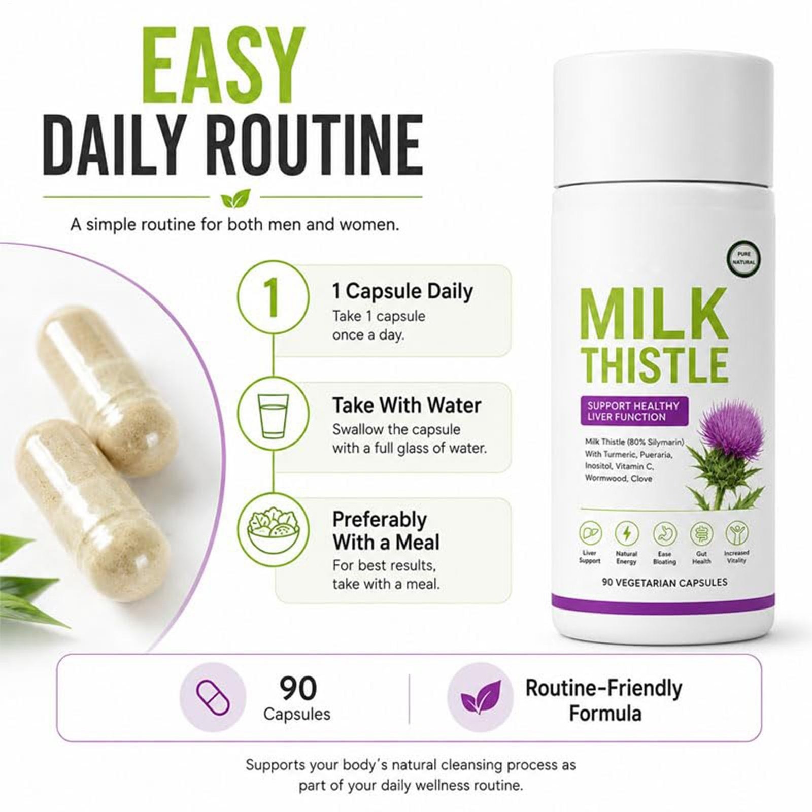 3×Uvola Milk Thistle Supplement, 80% Silymarin Liver Support Formula,90 Capsules