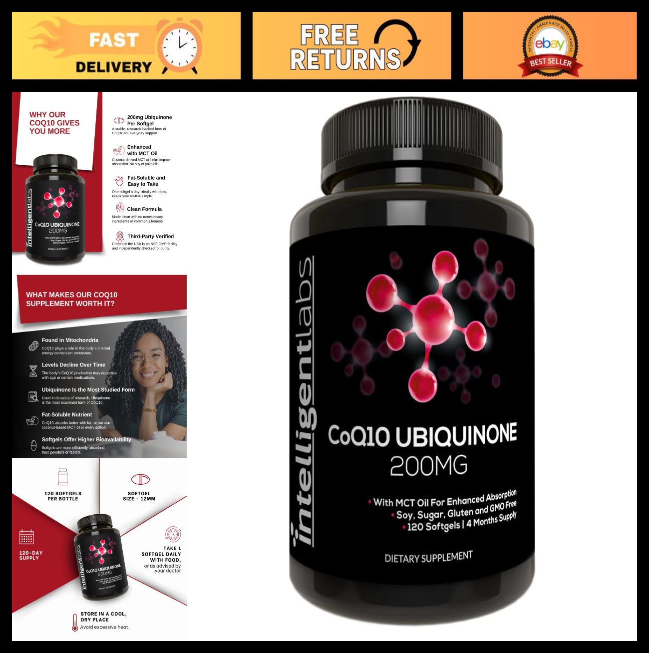 200mg CoQ10 Ubiquinone Softgels with MCT Oil for Heart Health & Energy Boost