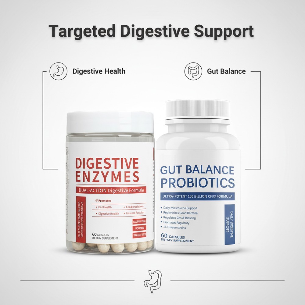 ESUNM Value Digestive Bundle: Digestive Enzymes 60ct + Probiotics 60ct
