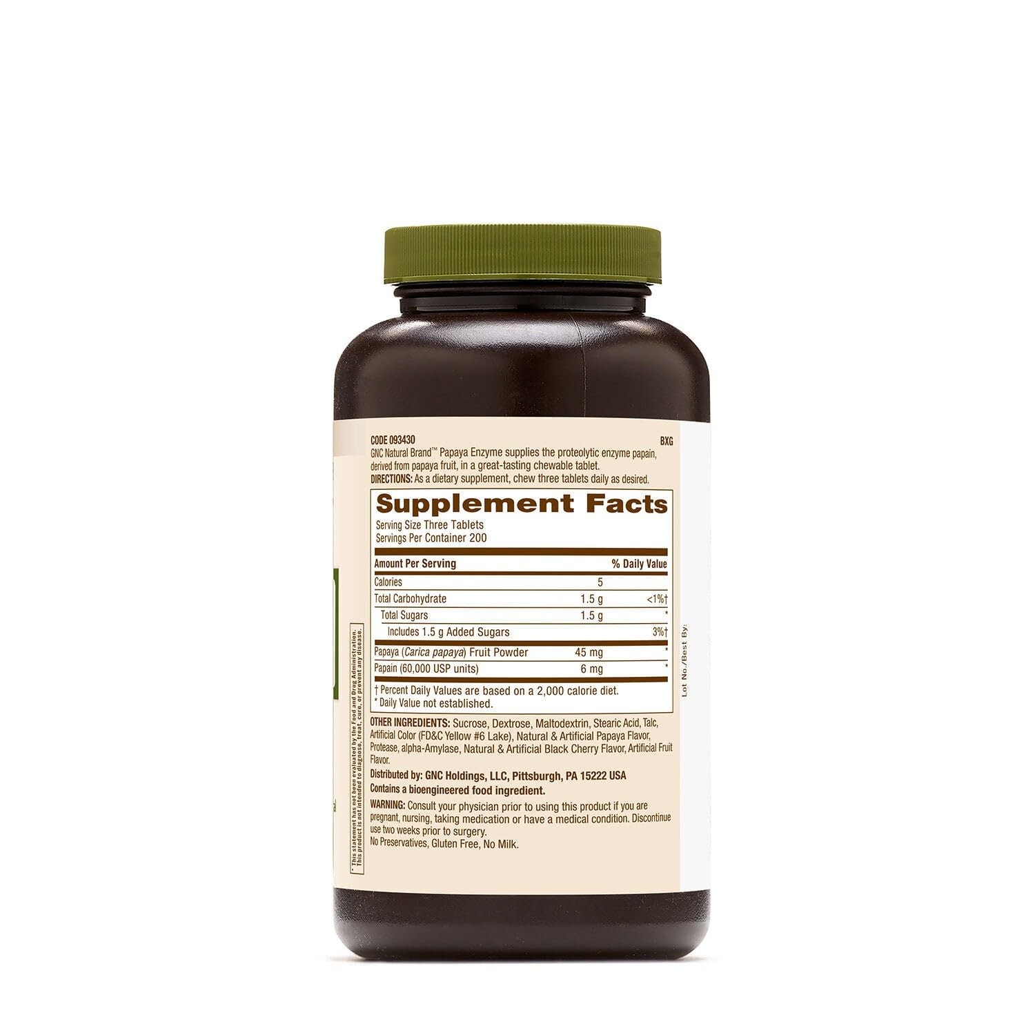 Gnc Natural Brand Papaya Enzyme 600 Chewable Tablets