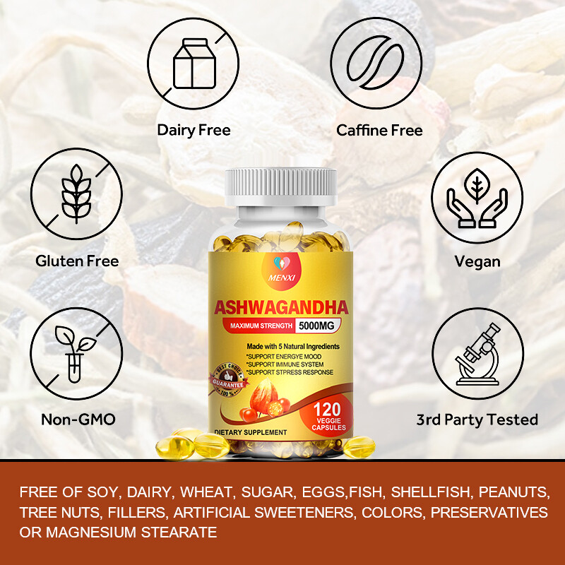 Organic Ashwagandha Capsules 5000mg Strong Stress & Adrenal Support 360 Capsules