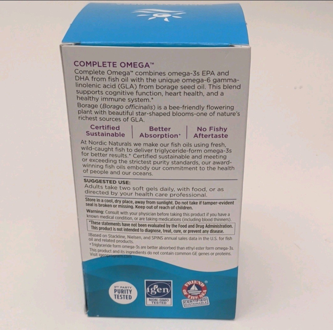 Nordic Naturals Complete Omega Fish Oil / 180 Soft Gels / Exp Date 04/2028