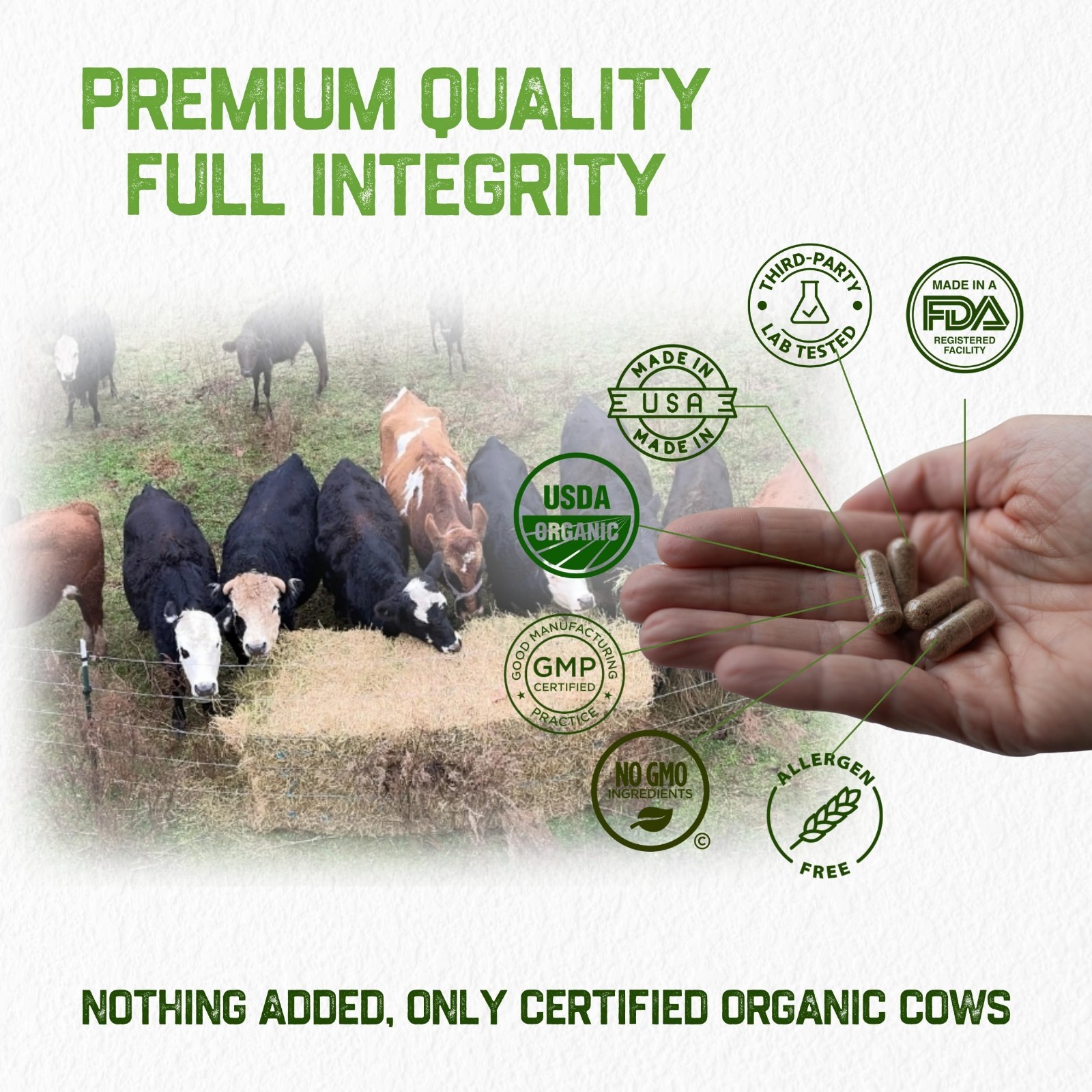 USDA Organic 100% Grassfed Beef Organ Supplements – Whole Cow, 30-Day Supply