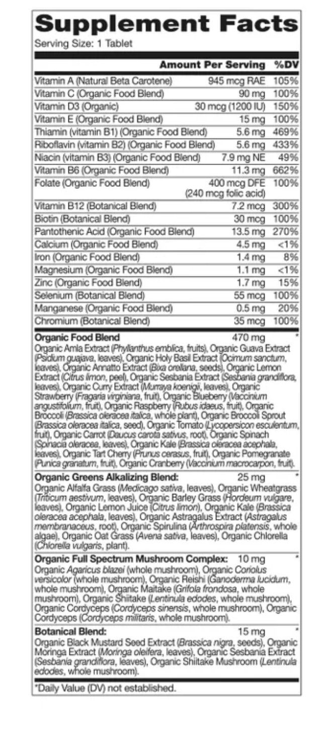 Kirkland Organic Multivitamin Whole Food Non GMO Vegan 80 Tablets