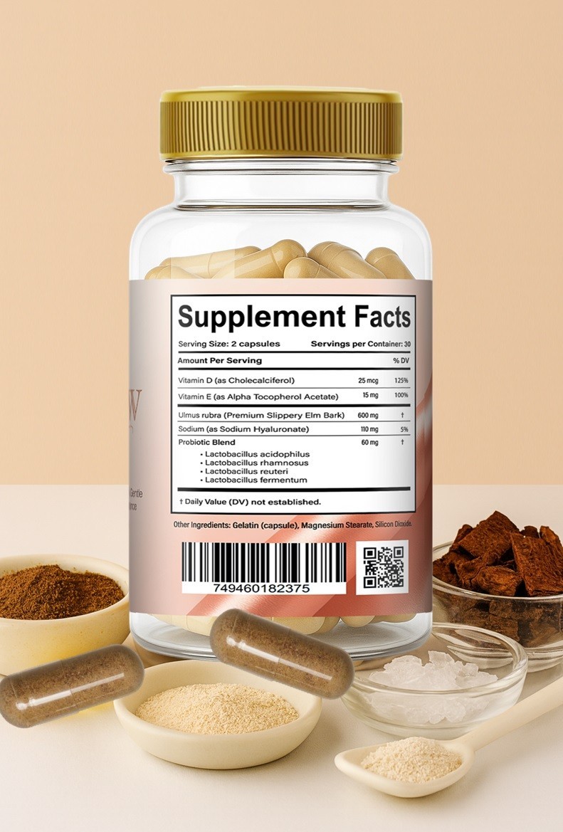 Organic Slippery Elm Bark With Probiotics Vitamin E Strength 120 caspules