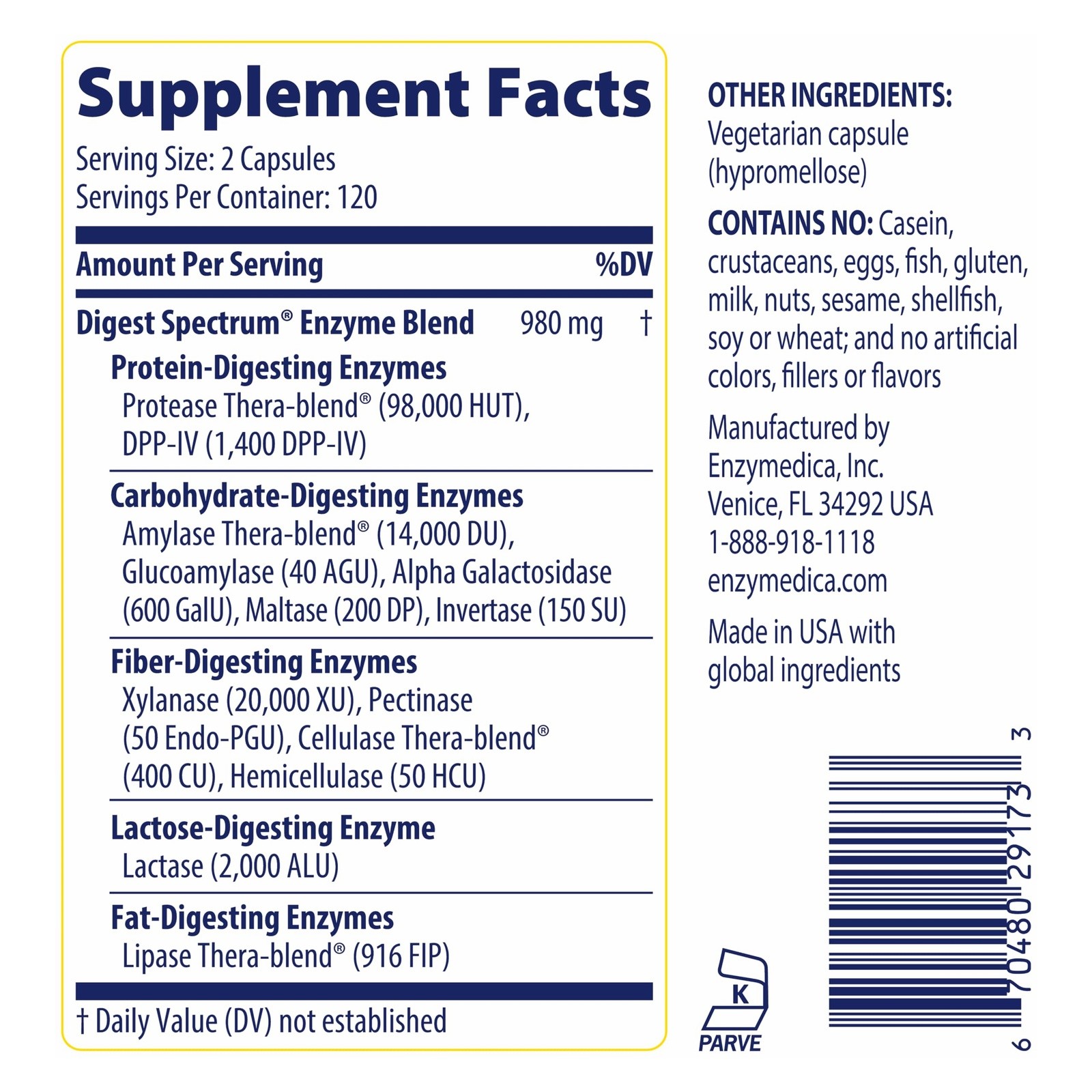 Enzymedica Digest Spectrum Digestive Enzyme Supplement 240 Caps