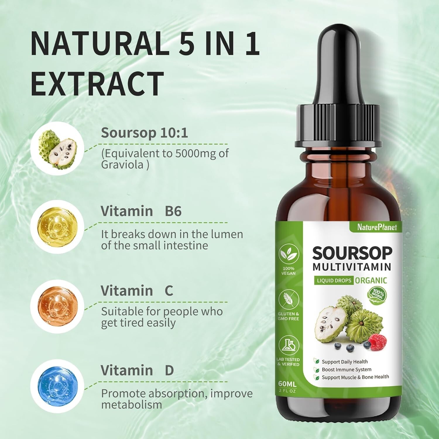 Soursop Multivitamin Liquid Drops, Bitters 2 Fl Oz (Pack of 1)