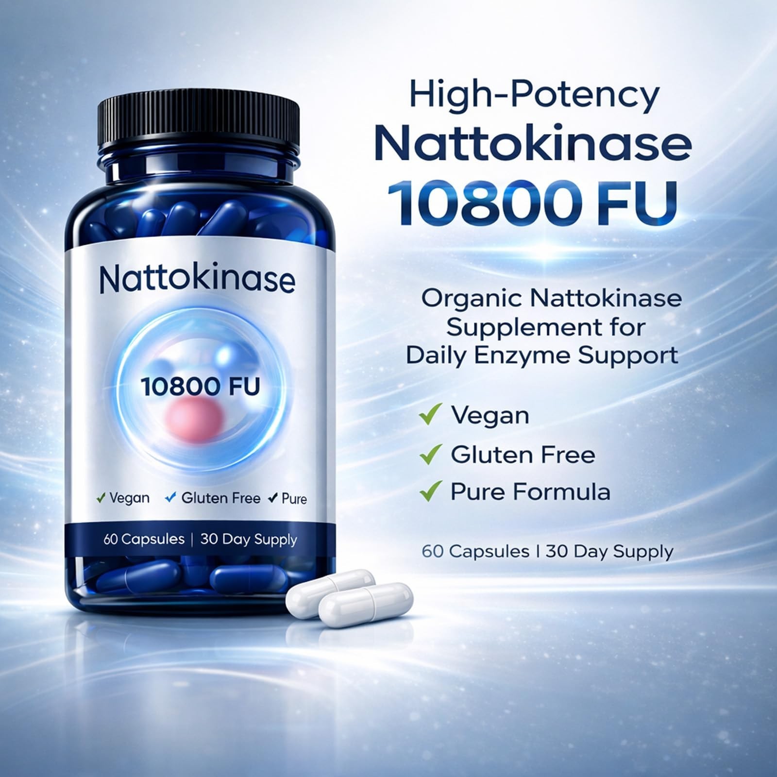 (1-3 PACK) Nattokinase Supplement – 10800 FU 60 Capsules Per Serving,US STOCK