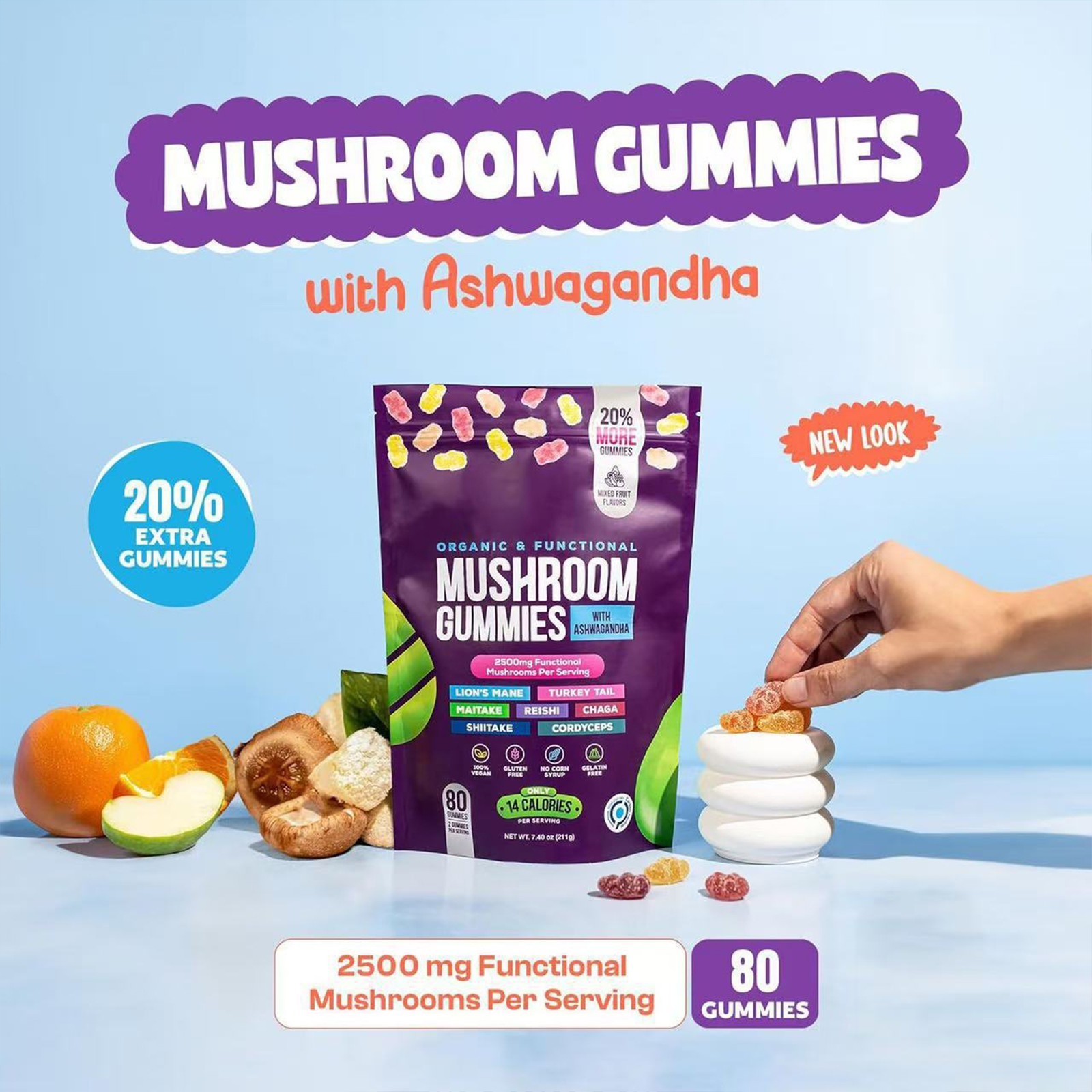 400Pcs Mushroom Gummies Supplement With Ashawanduha Functional Mushroom Gummies