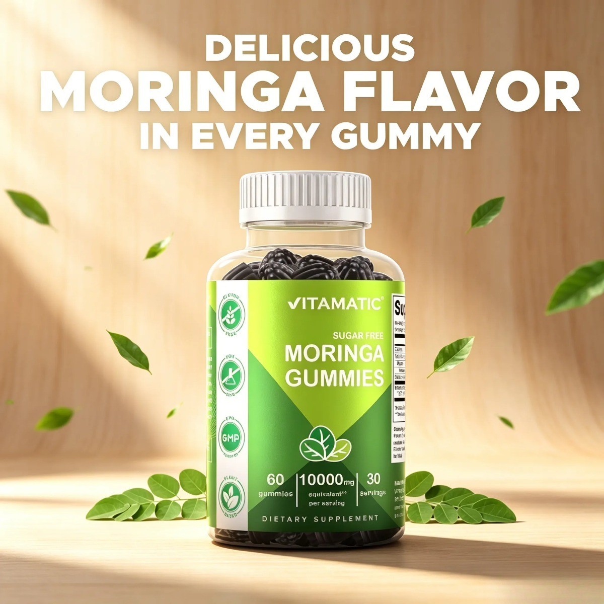 Vitamatic Moringa Gummies 10,000mg – Sugar Free for Natural Energy & Detox