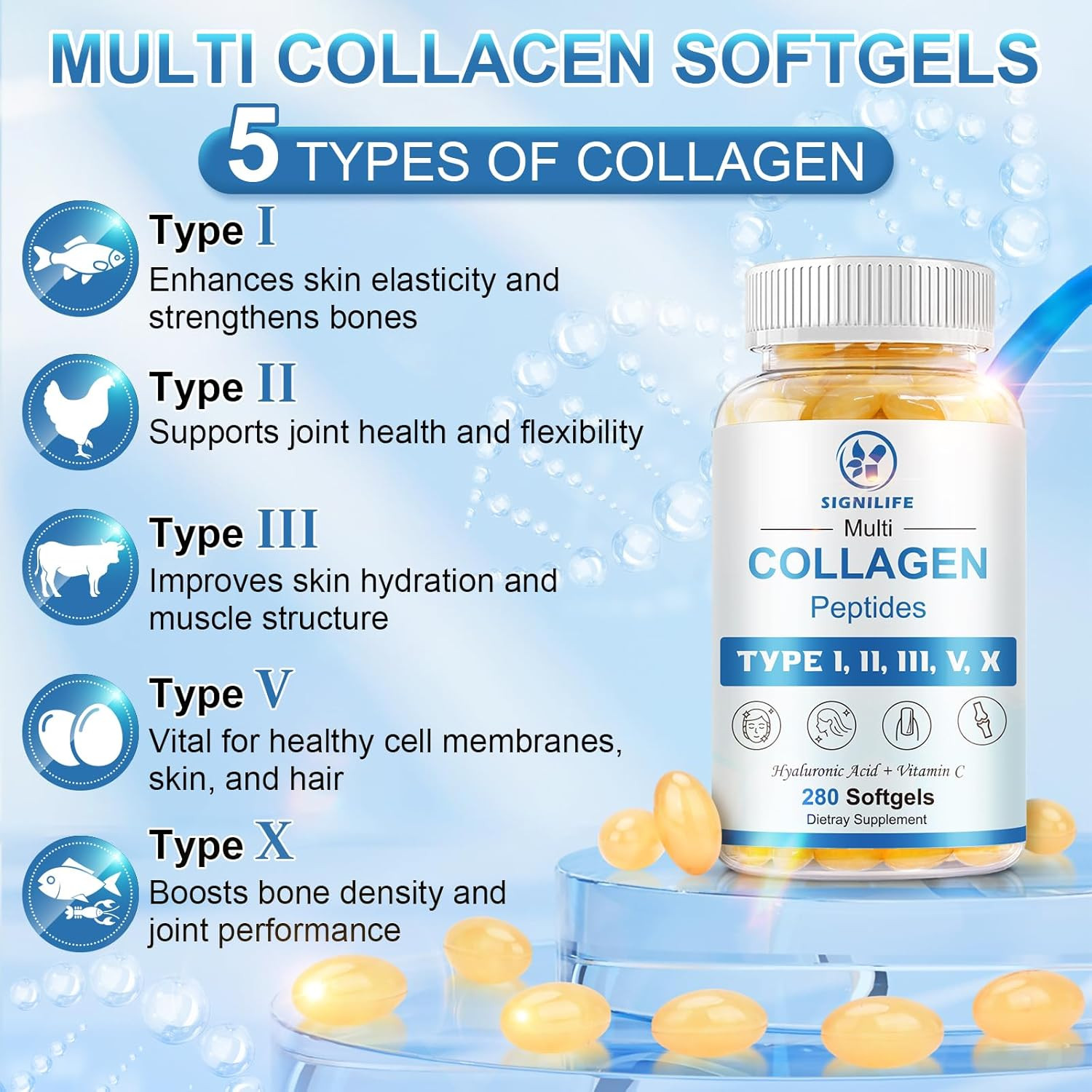 SIGNILIFE Multi Collagen Peptides for Women & Men, Hydrolyzed Collagen Peptides-