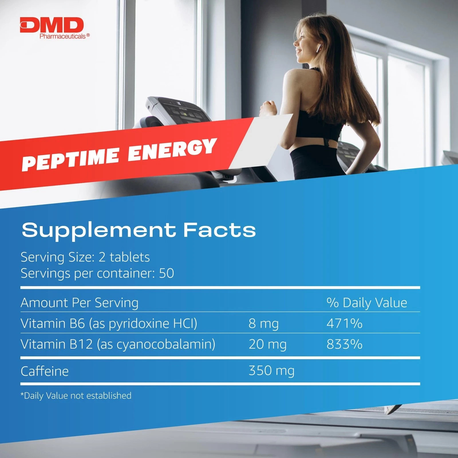 PEPTIME Energy Tablets, Vitamin B6 and B12 Caffeine Pills, 350 mg Caffeine pe…