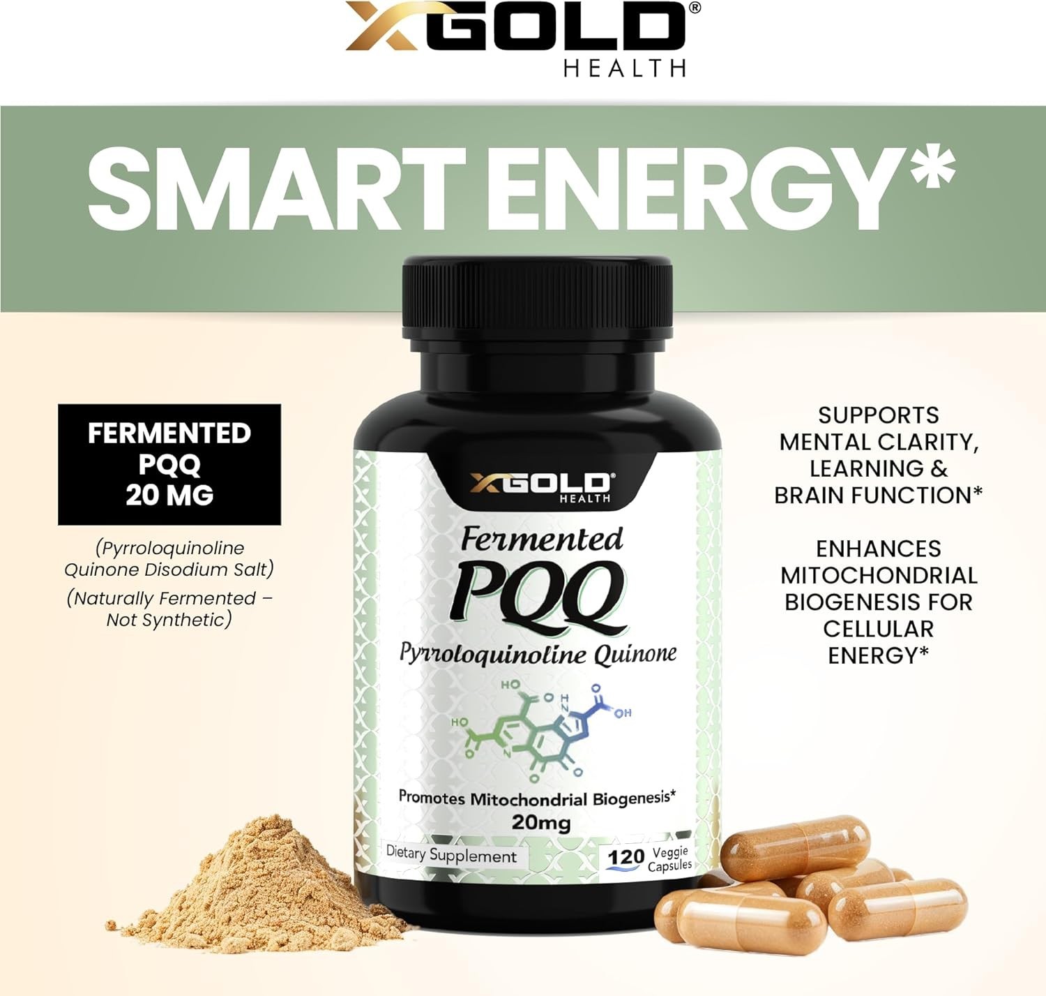 Gluten-Free PQQ 20mg Capsules – Boost Mitochondrial Health in 120 Easy Pills