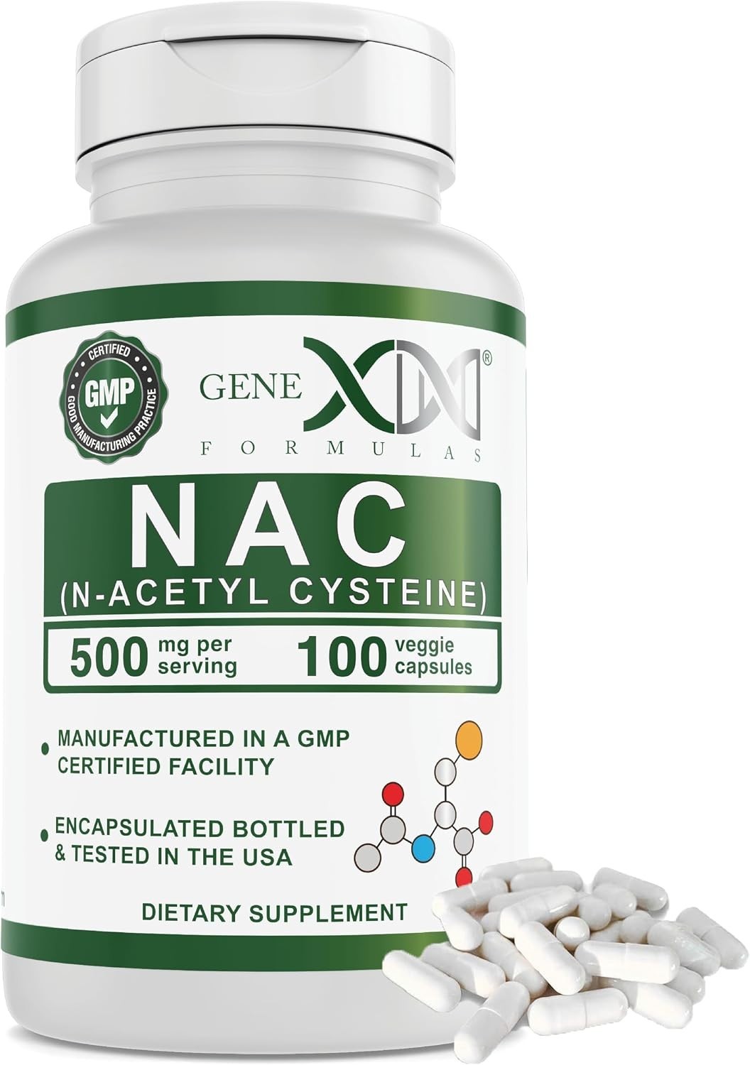 NAC 500mg Capsules – 100 Count for Liver Support – , Non-GMO, Gluten-Free