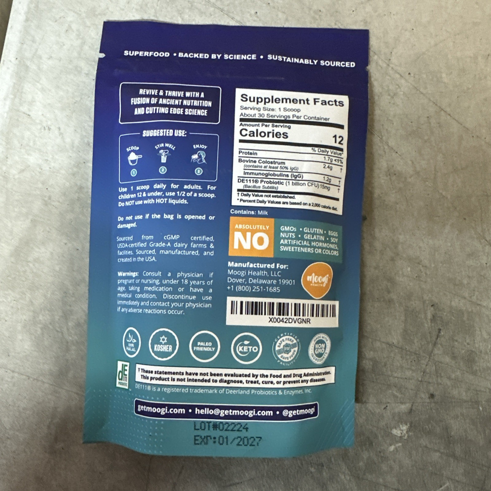 NEW Moogi Health Colostrum + Probiotic DE111 Complete Gut Health 2.6oz 1/2027
