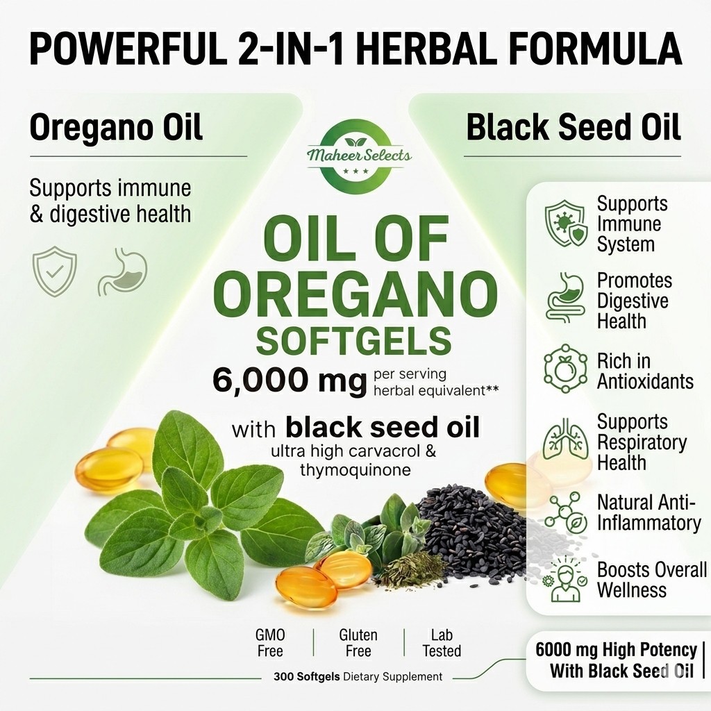 3 Pack Oil of Oregano 6000mg Black Seed Oil 900 Softgels Immune Digestive Carvac