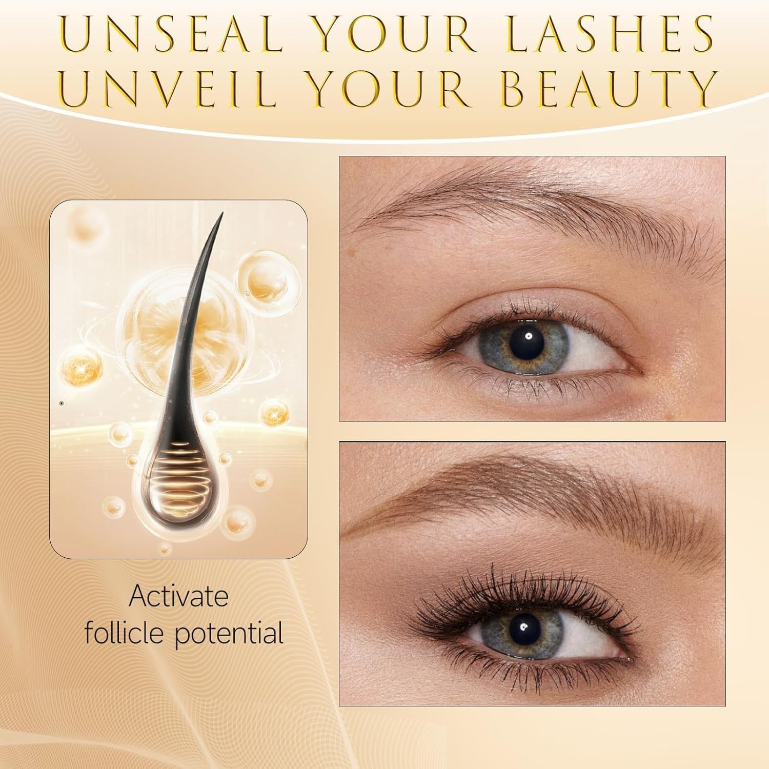 Eyelash Growth Serum – 15 Plant Extracts 0.1 Fl Oz (Pack of 1), Bright Gold