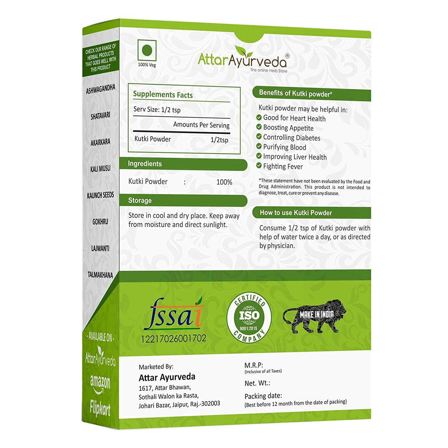 Attar Ayurveda Kutki Herb Powder 100gm-