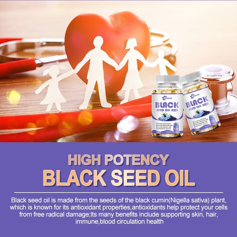 Black seed oil soft capsules help antioxidant cardiovascular skin repair 120pcs