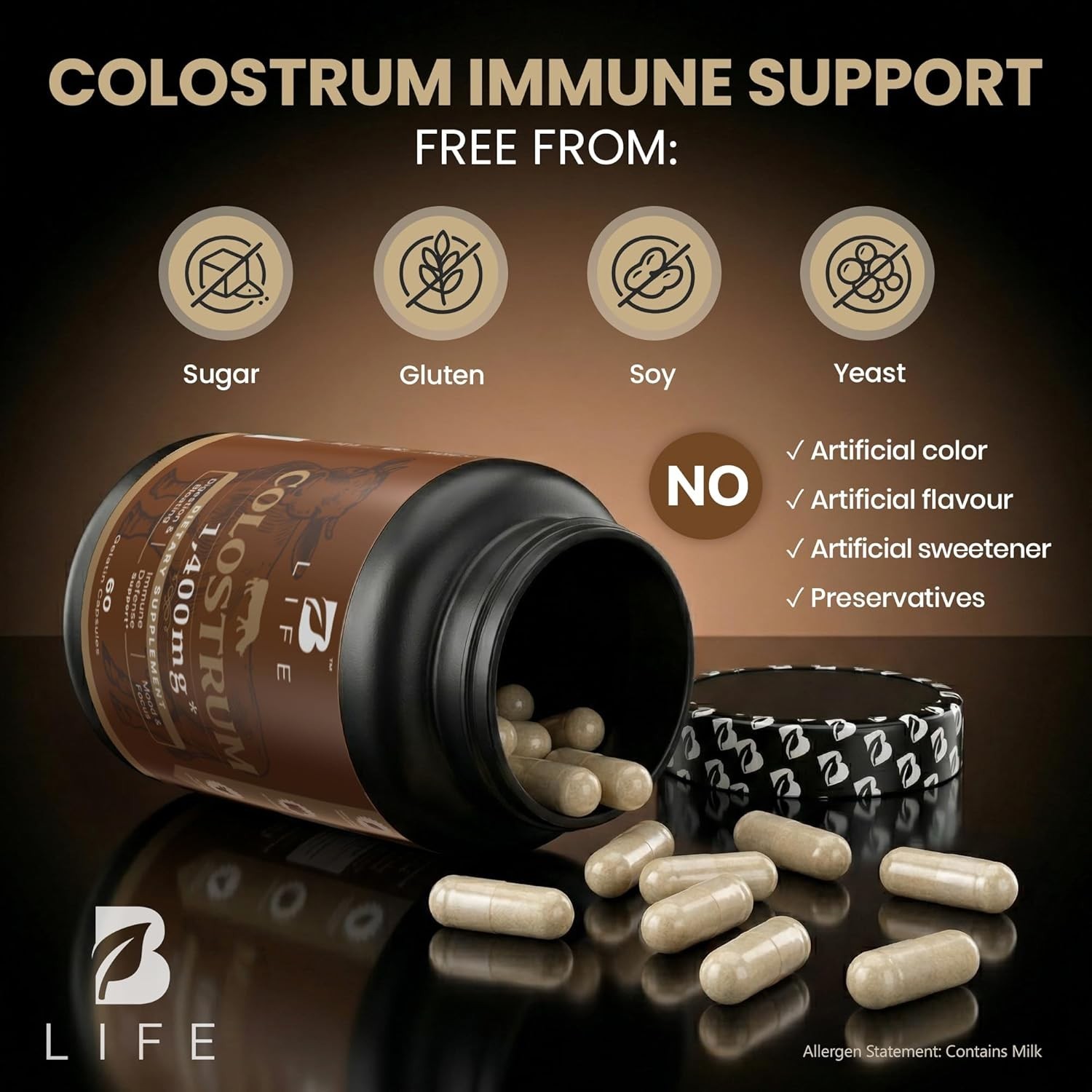 BLife Bovine Colostrum 1400mg Immune Gut Support 60 Caps Exp 04/2028