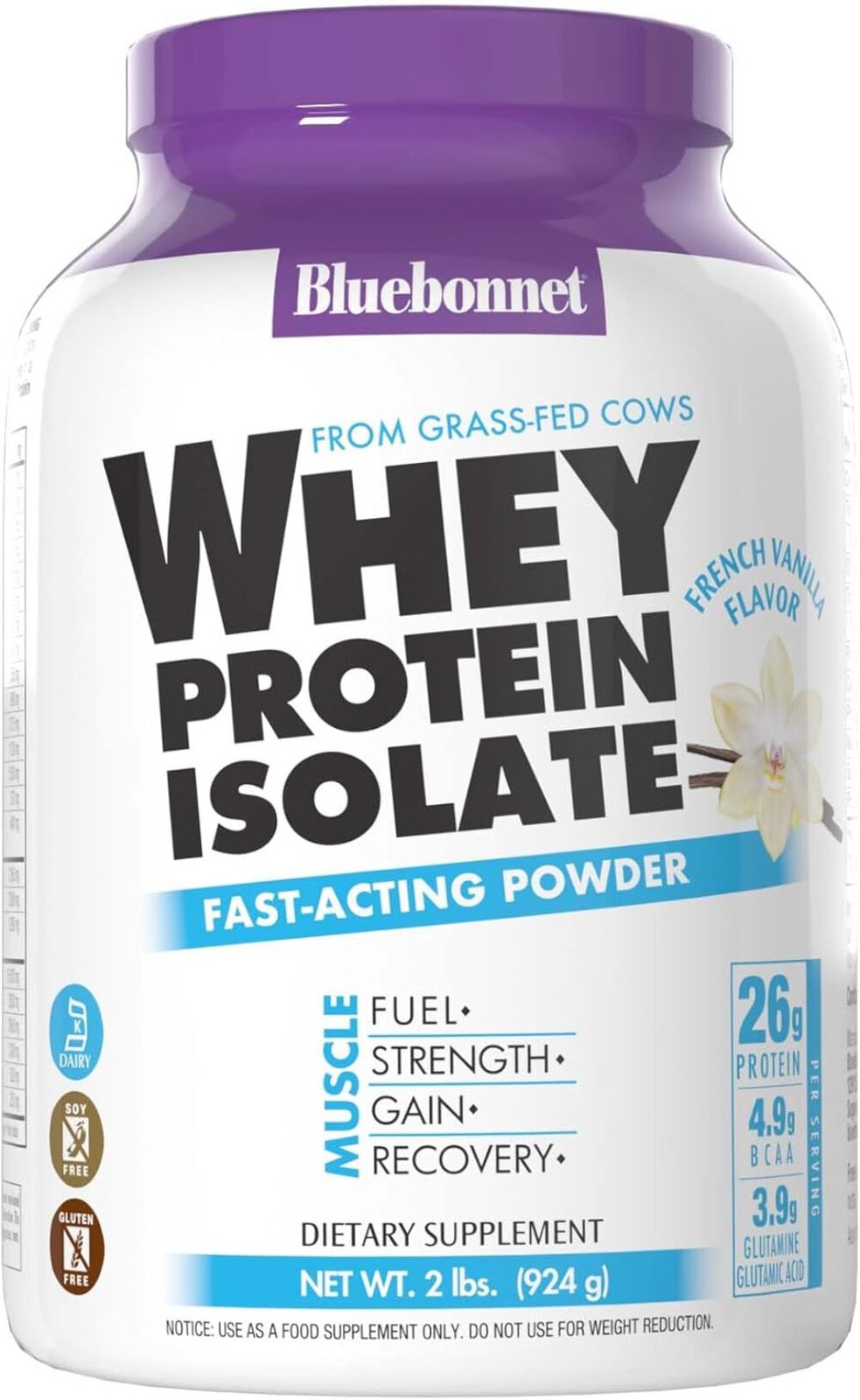 Bluebonnet Nutrition – WHEY PROTEIN ISOLATE POWDER FRENCH VANILLA 2 lb EXP 10/27