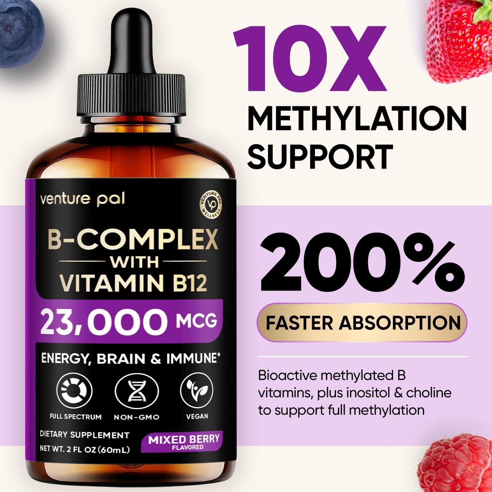 Venture Pal Vitamin B Complex Liquid Drops w/ Vitamin C B12 B9 B1 B2 B3 B5 B6 B1