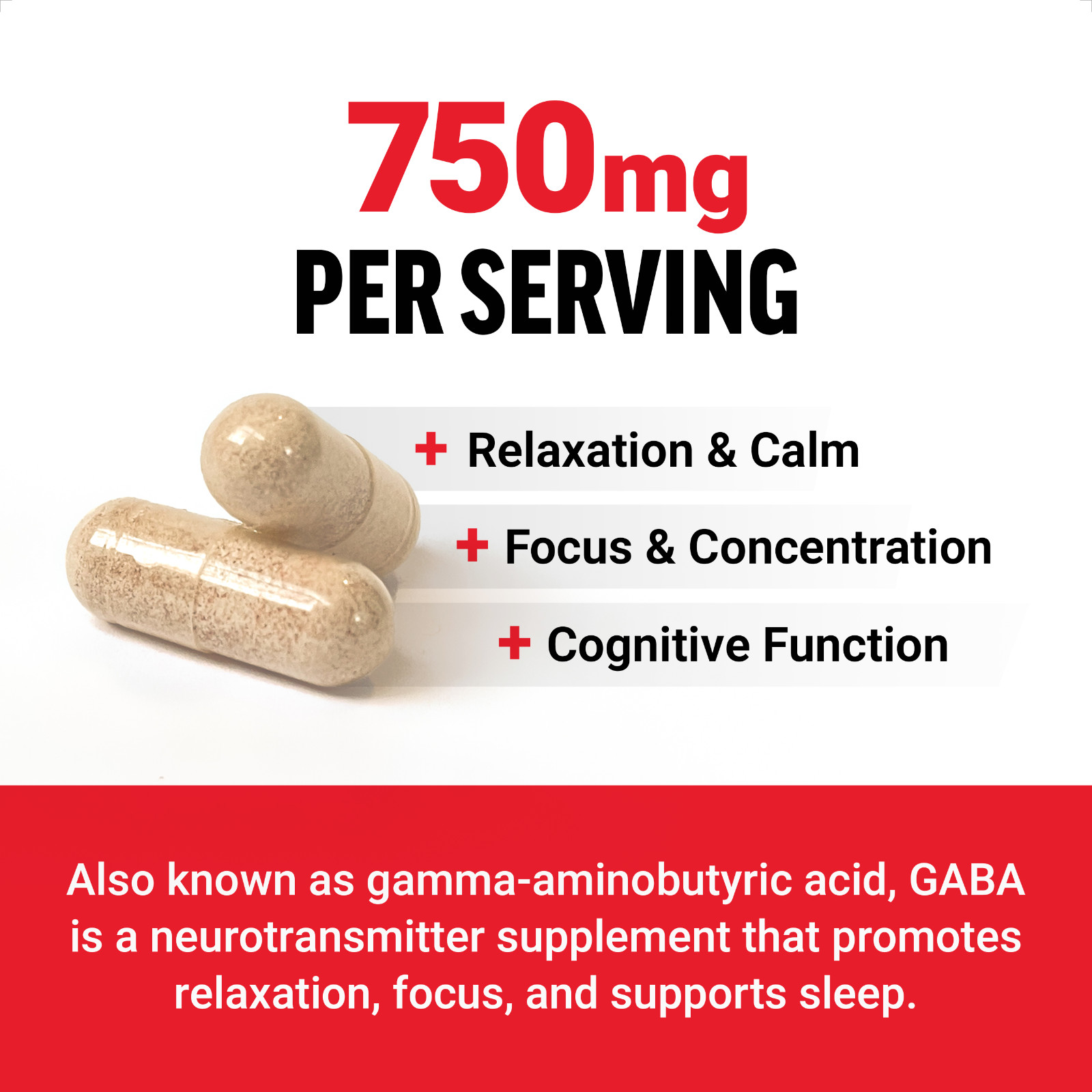 FORCE FACTOR GABA 750mg Capsules, Support Calm, Relaxation, Sleep, & Focus