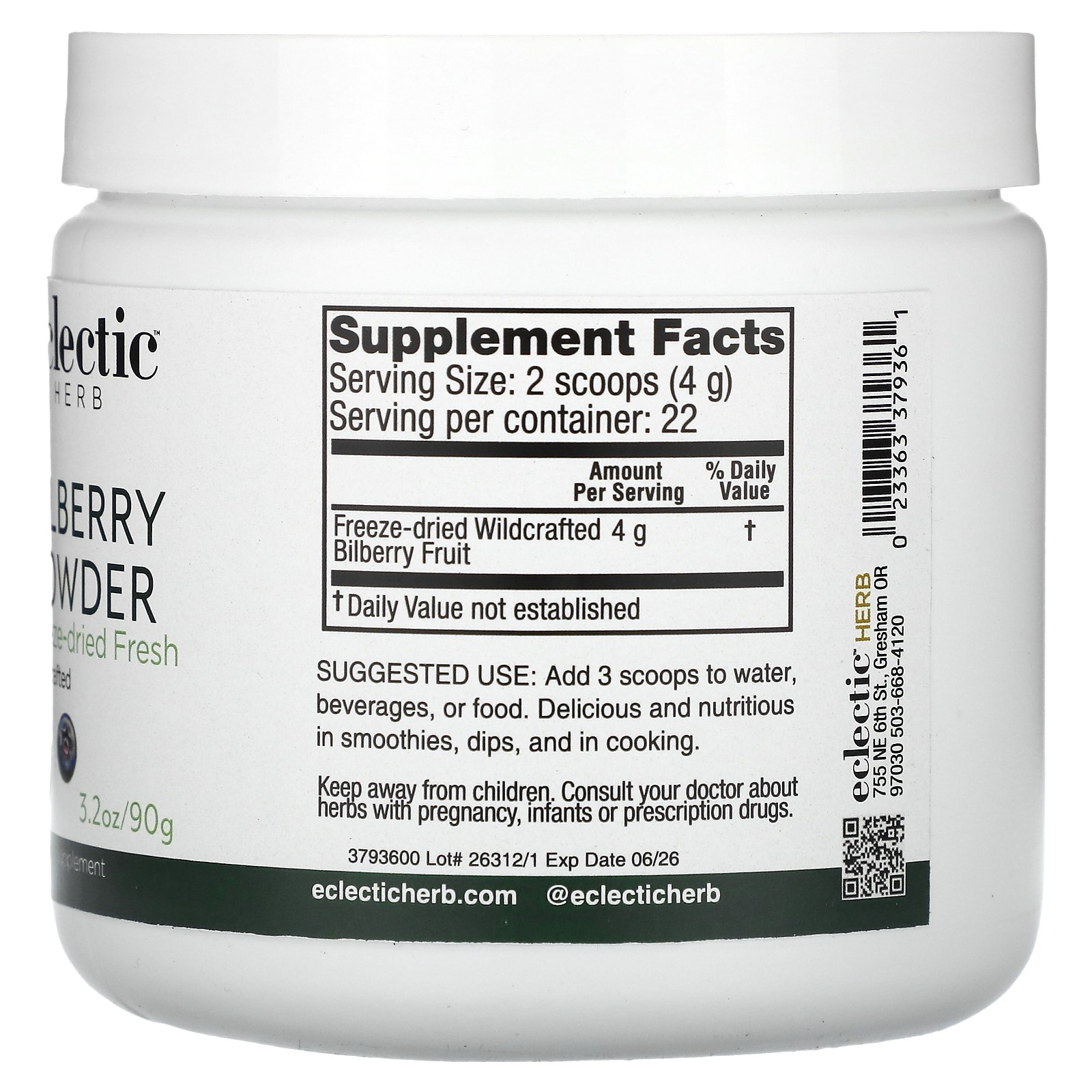 Bilberry Powder, 3.2 oz (90 g)