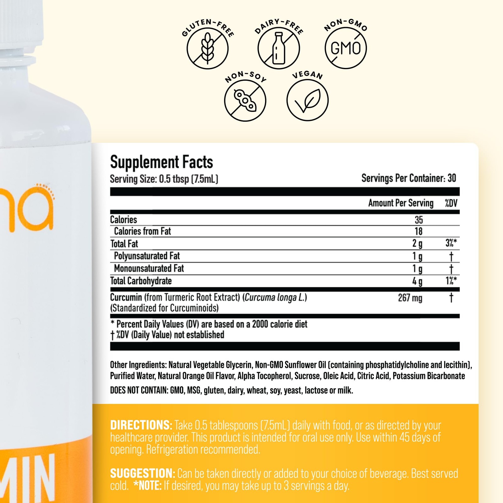 Manna Vitamins Evolved Liquid Liposomal Curcumin Turmeric Supplement 7.6 Fl Oz