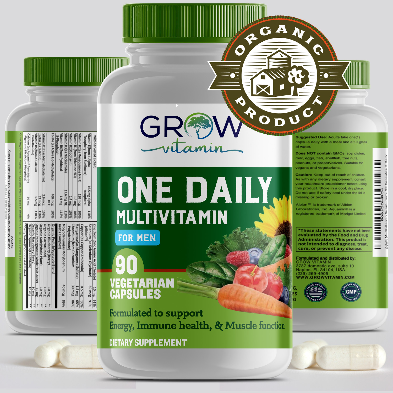 One A Day Men’s Health Formula Organic Multivitamin, Easy to swallow 90 Capsules
