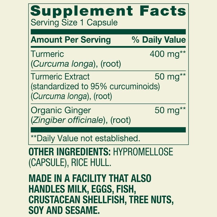 Spring Valley Turmeric Curcumin 500mg with Ginger Capsules 90 Count Wellness