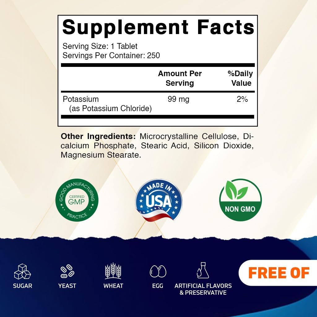 Vitamatic Potassium 99mg – 250 Tablets – 250 Count (Pack of 1)