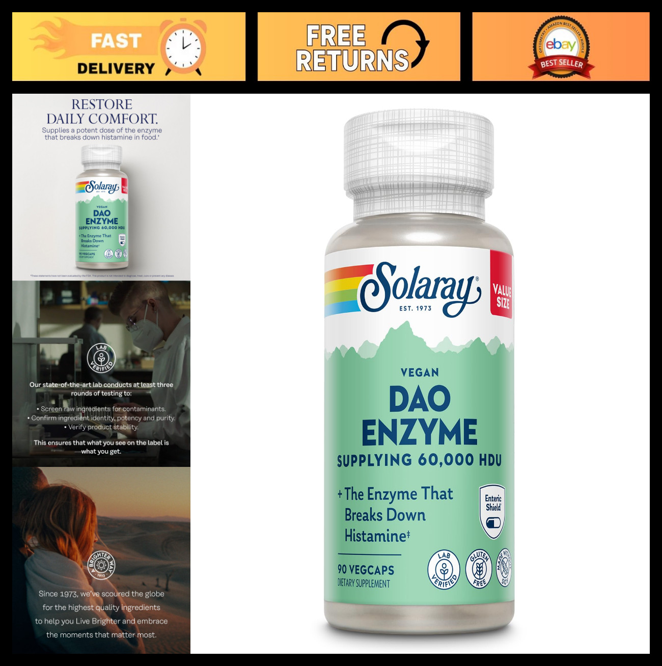 Plant-Based DAO Enzyme 60,000 HDU | Histamine Digestion Support – Vegan, Enteric