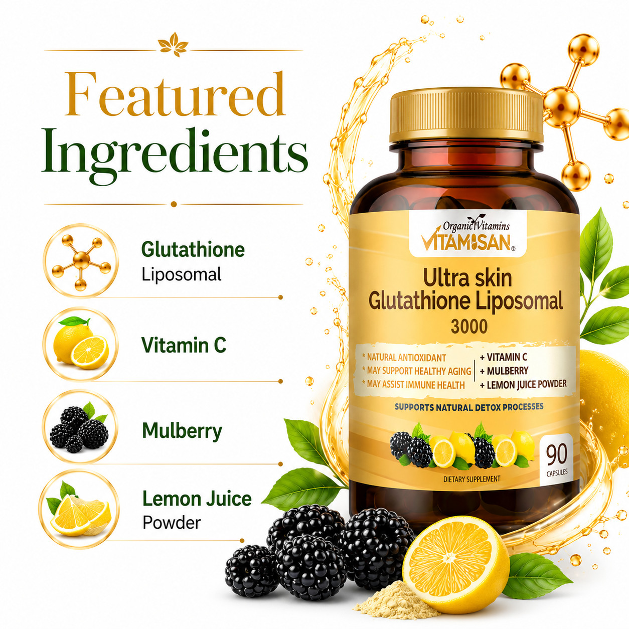 Liposomal Glutathione organic Vitamins 3000mg – 90 Capsules Ultra Master Liver D