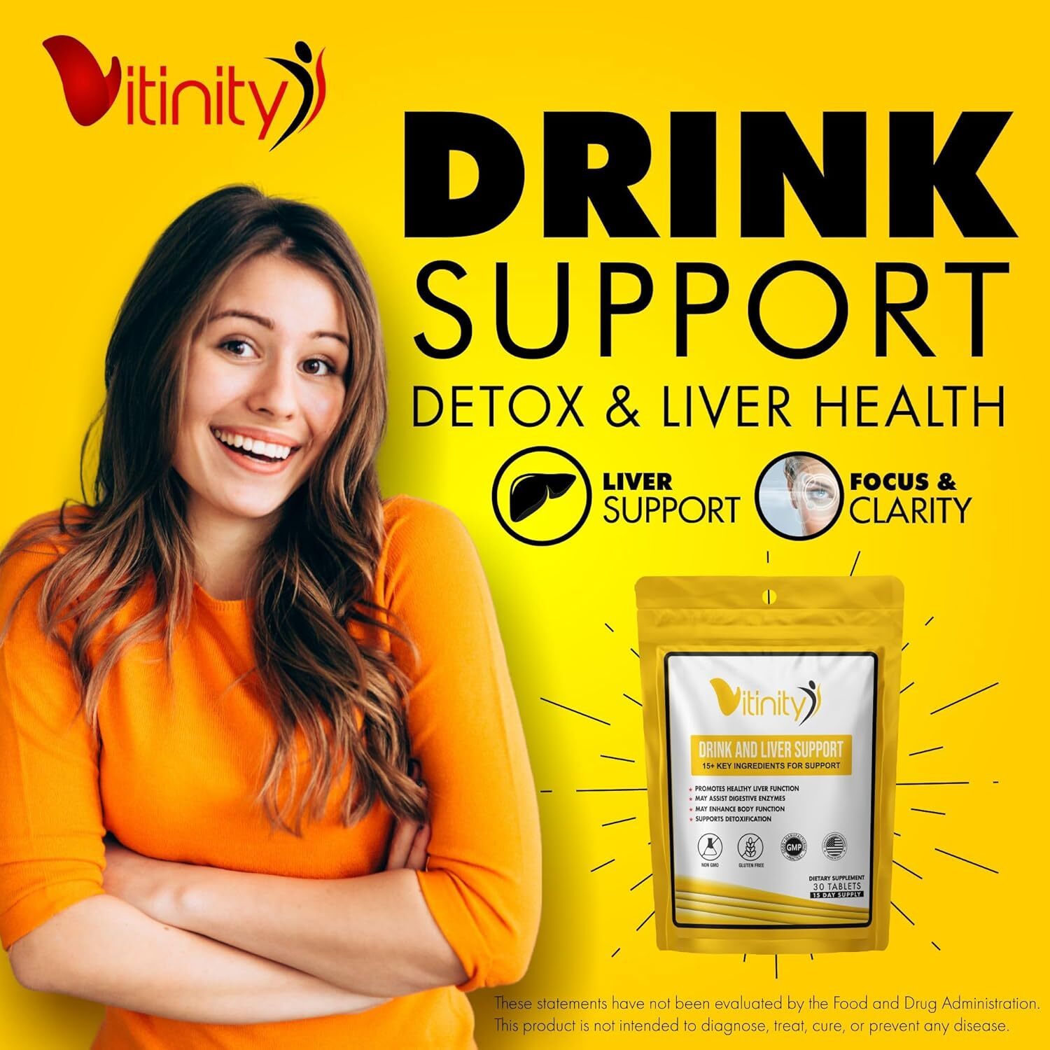 Vitinity Drink & Liver Support – Kudzu, Milk Thistle, DHM & 15+ Herbal Blend Tab