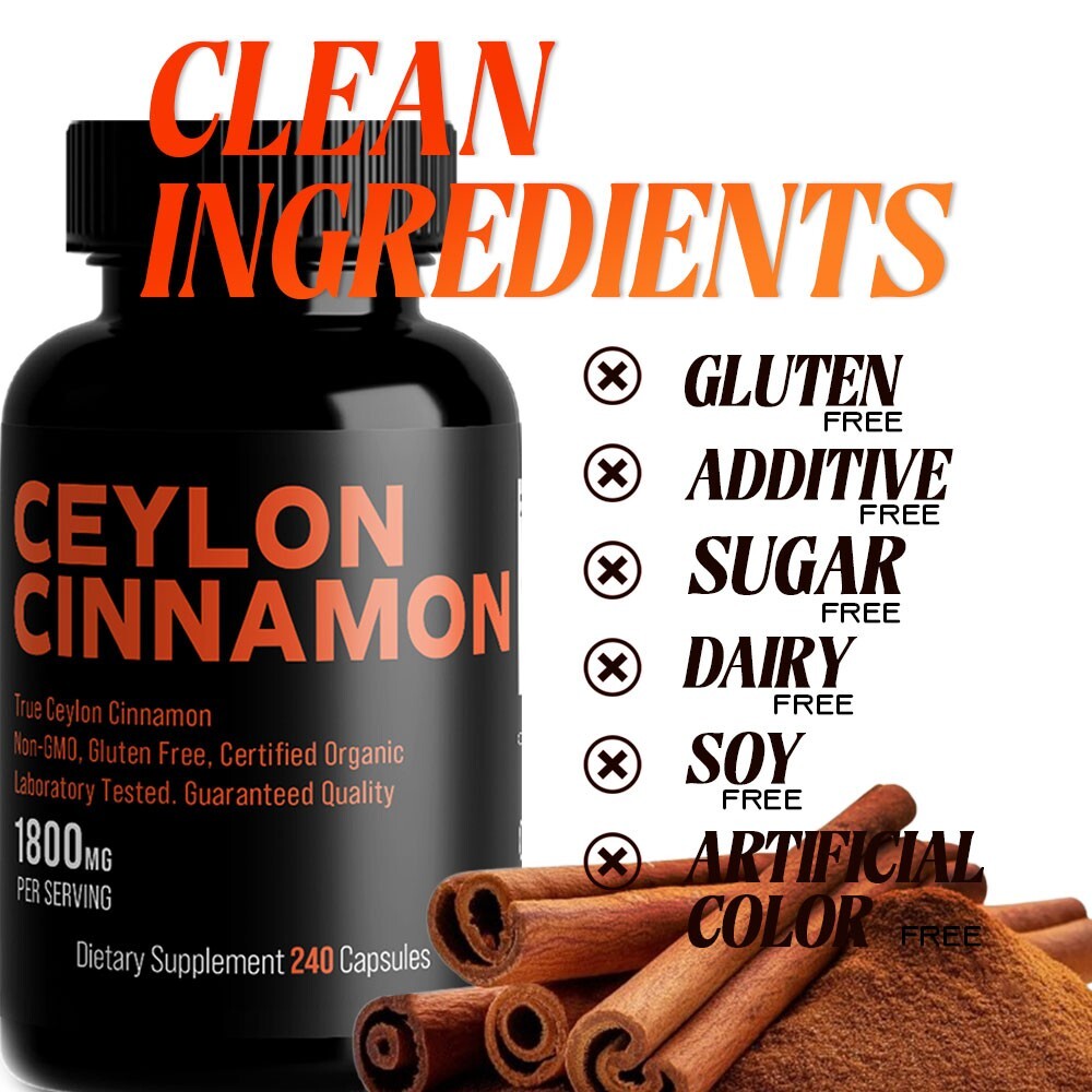 Organic Ceylon Cinnamon 1800mg | High Potency | 240 Capsules | GMP Certified