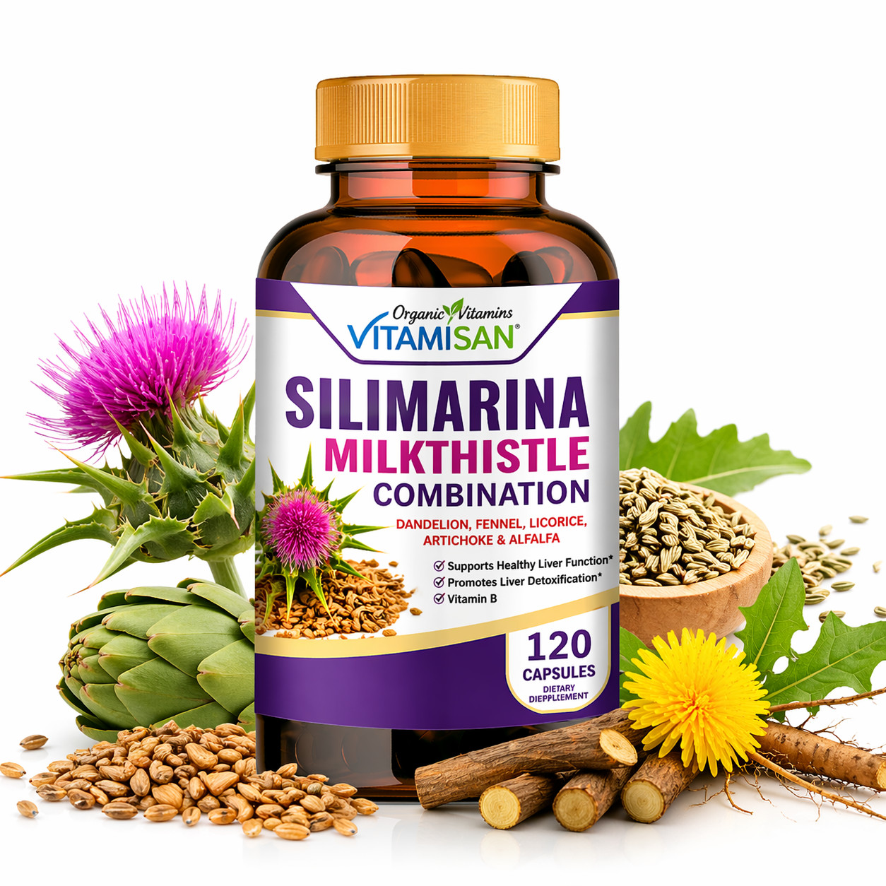 Liver Cleanser, Detox support Silymarin Milk Thistle 120 cleanse support 1448mg
