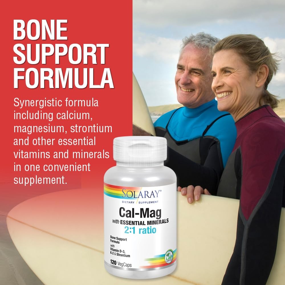 Solaray Cal-Mag Essential Minerals Calcium Magnesium Strontium Vitamins D-3 K-2