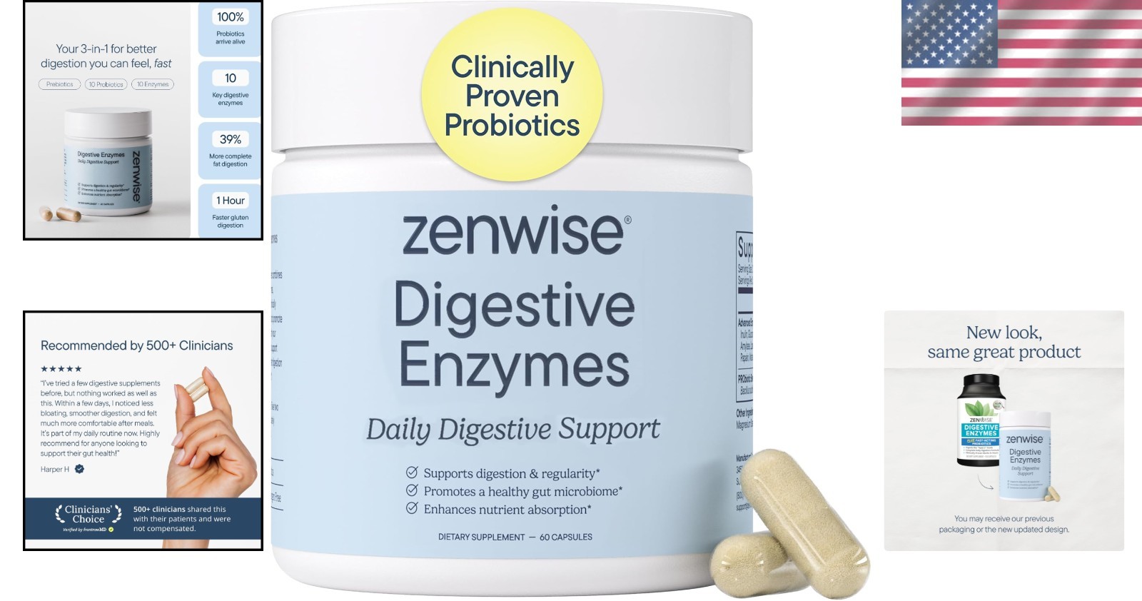 Zenwise Digestive Enzymes with Bromelain & Papaya – 60 Vegetarian Capsules