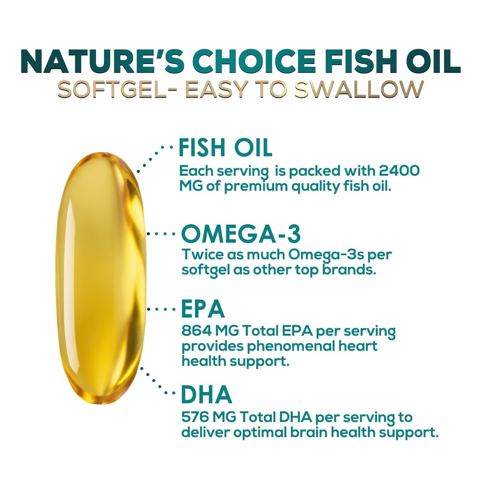 Nature’s Choice Omega 3 Fish Oil 2400mg – 180 Softgels – Heart & Brain Support