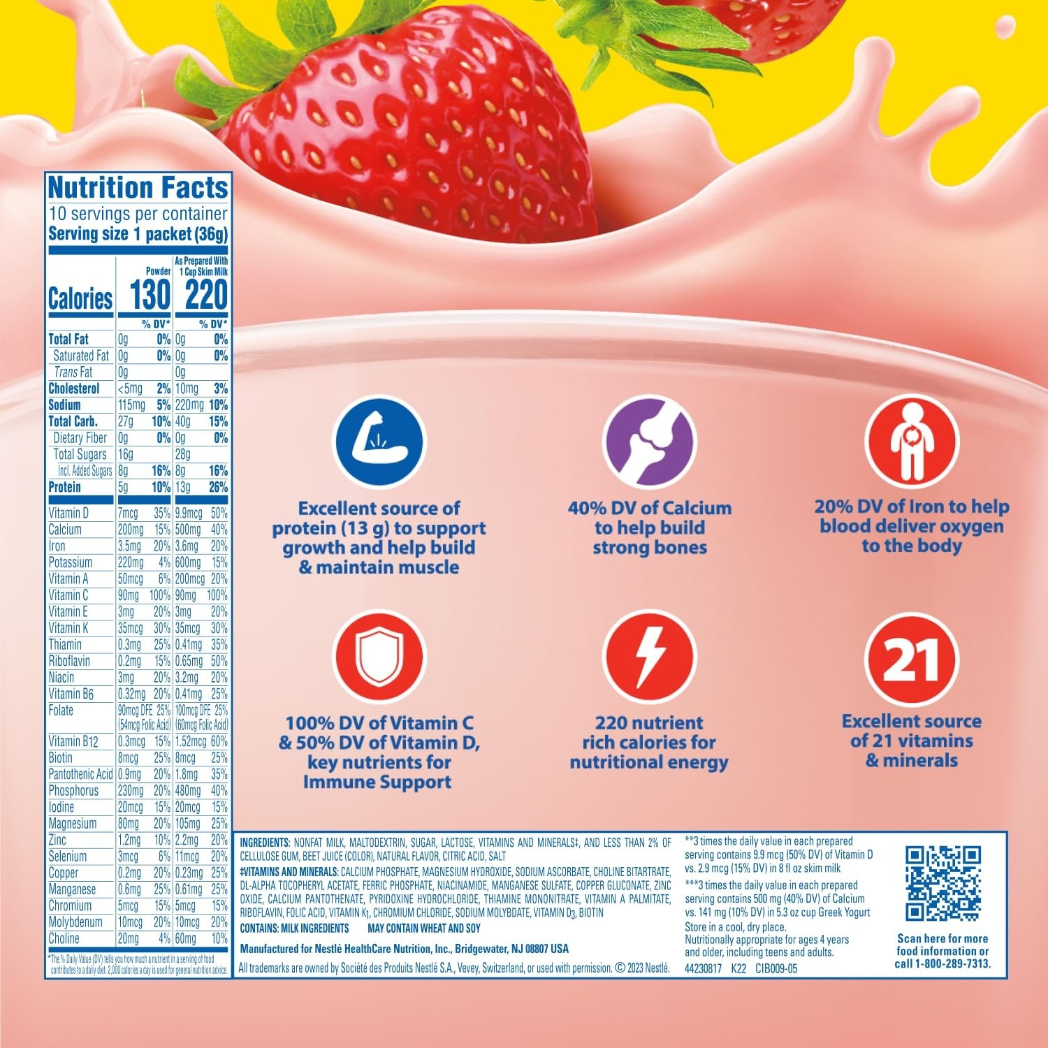 Carnation Breakfast Essentials Complete Nutritional Drink Strawberry 1.26 oz….