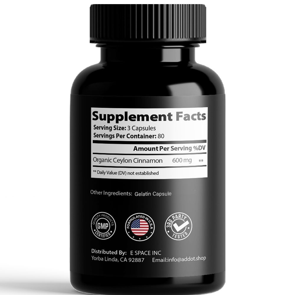 Organic Ceylon Cinnamon 1800mg | High Potency | 240 Capsules | GMP Certified