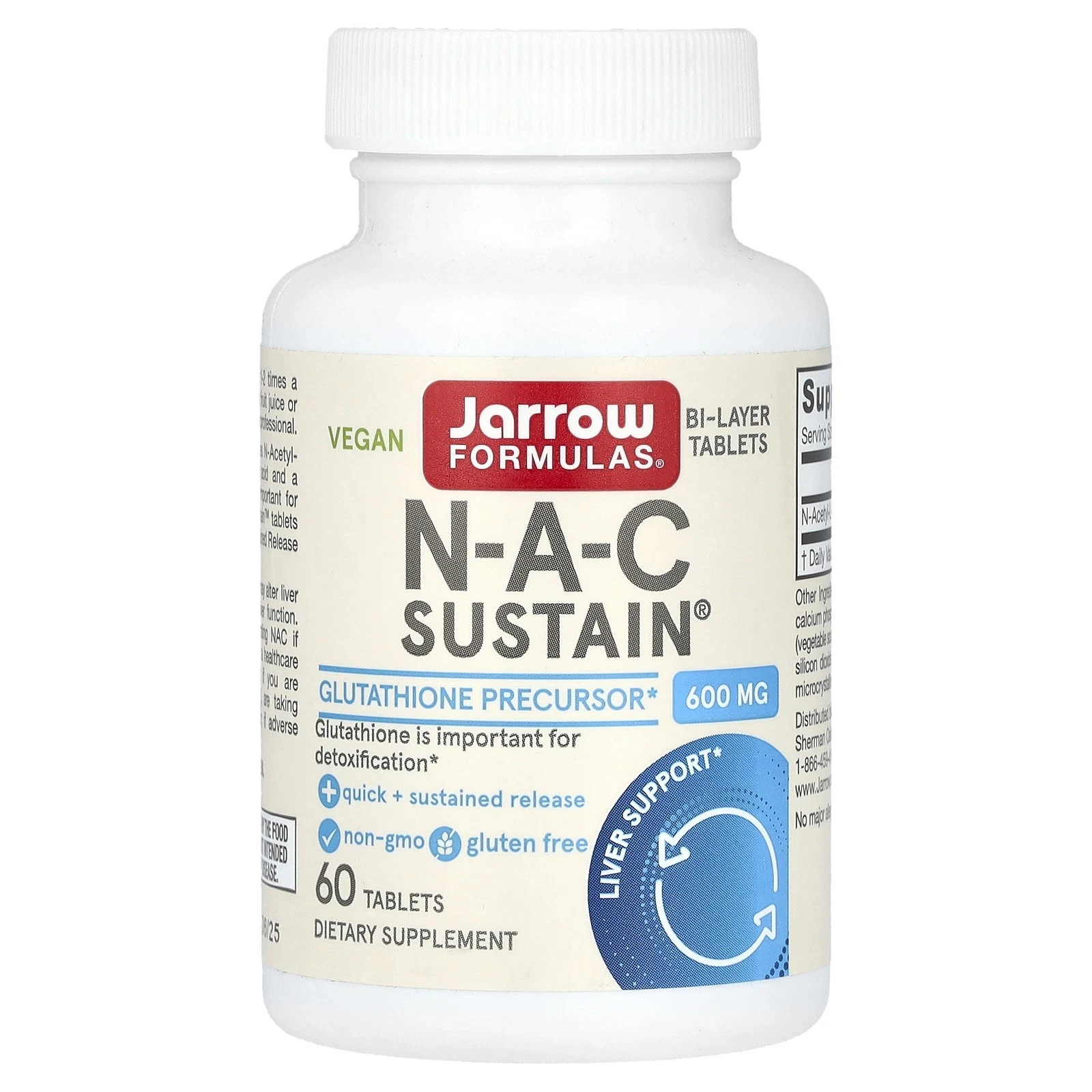 Jarrow N-A-C Sustain (600 mg) 60 tabs Each (Pack of 4)